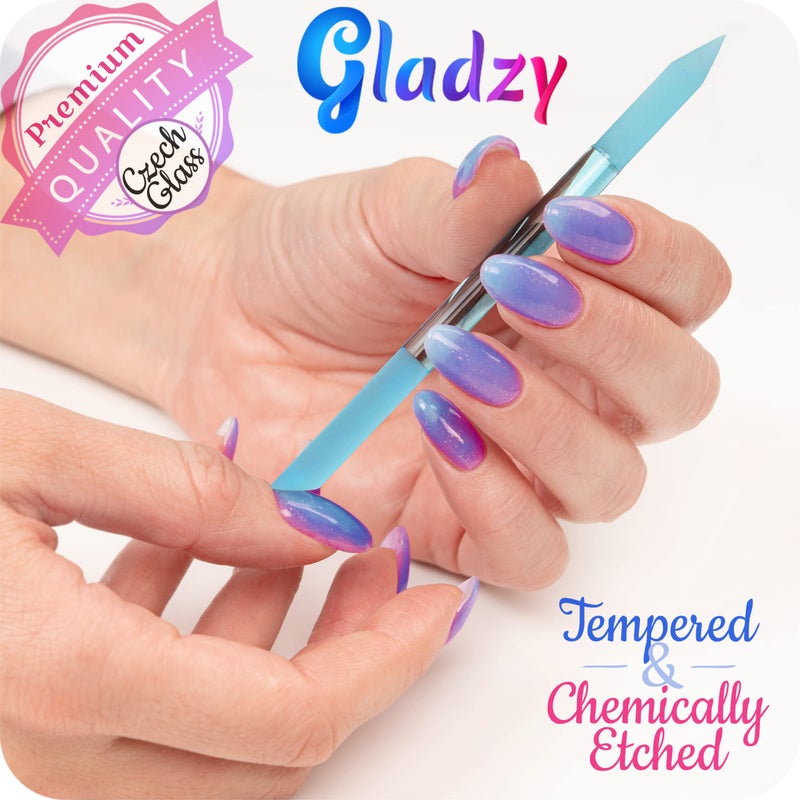 GLADZY Glass Cuticle Pusher Tool - 2 pcs Dual Ended Manicure Stick, Etched Crystal Glass Cuticle Remover, Callous and Dry Skin Fingertip File, Nail Shaper, Professional Nail Care, Ethically Made in EU - Image 5